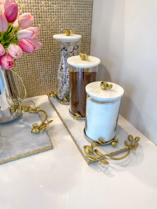 Inspire Me! Home Decor Glass Pomegranate Canisters W/ Marble Lid (3 Sizes)