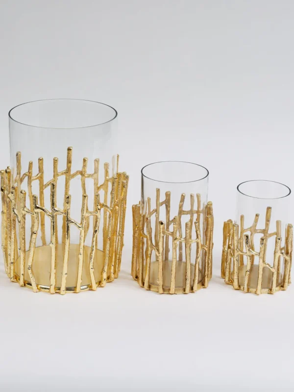 Inspire Me! Home Decor Glass Hurricane/Faux Floral Vase With Gold Twig Design (3 Sizes)