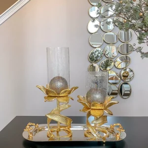 Inspire Me! Home Decor Glass Candle Holders On Gold Floral Stand (2 Sizes)