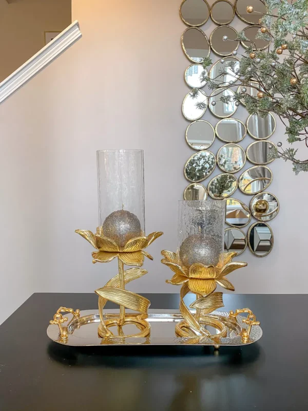 Inspire Me! Home Decor Glass Candle Holders On Gold Floral Stand (2 Sizes)