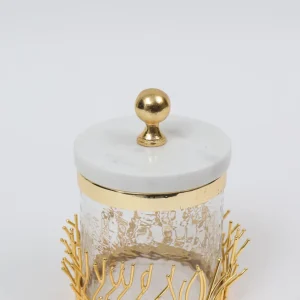 Inspire Me! Home Decor Glass Canister With Gold Branch Design And Marble And Gold Lid (3 Sizes)