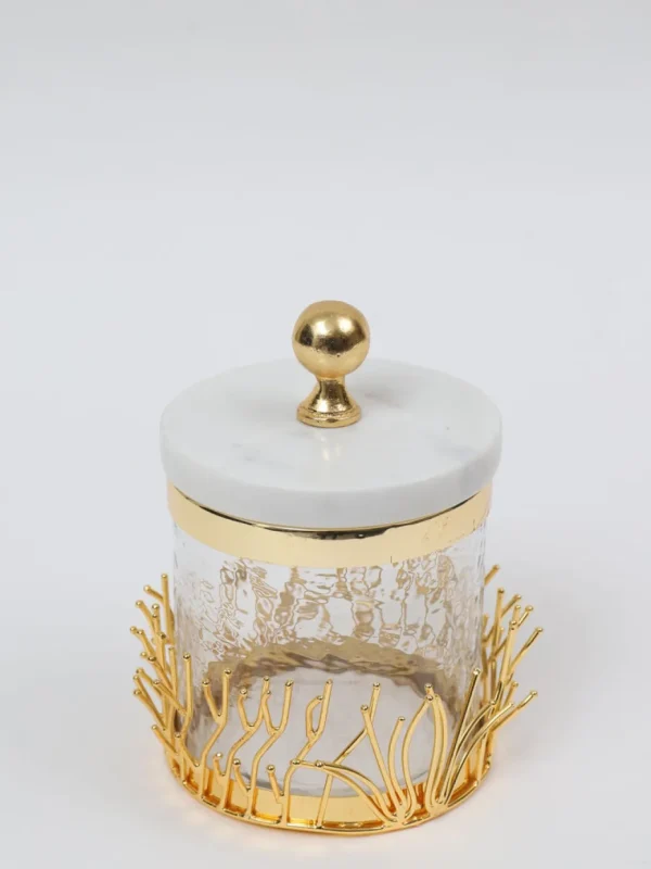 Inspire Me! Home Decor Glass Canister With Gold Branch Design And Marble And Gold Lid (3 Sizes)