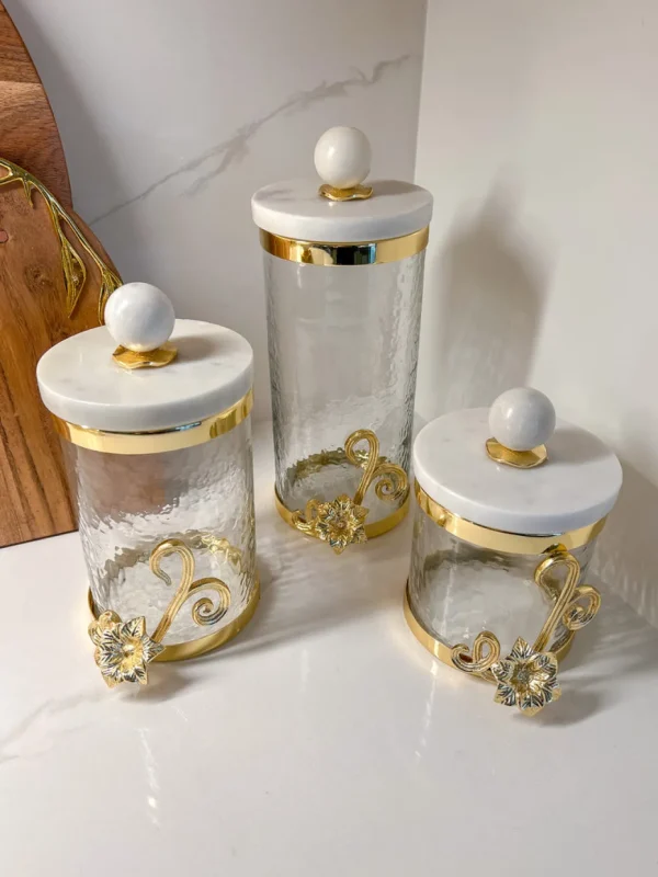 Inspire Me! Home Decor Glass Canister With Gold Detail And Marble Lid (3 Sizes)