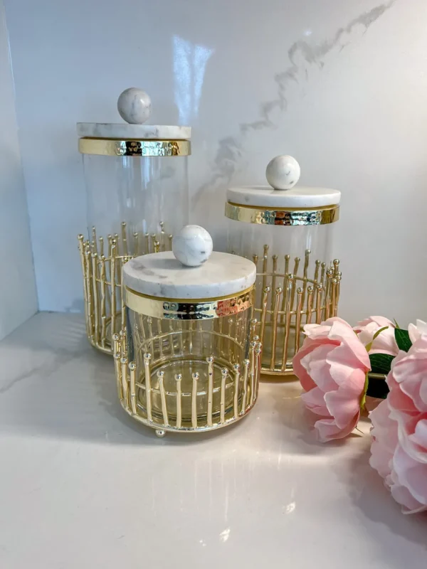 Inspire Me! Home Decor Glass Canisters With Gold Linear Details (3 Sizes)