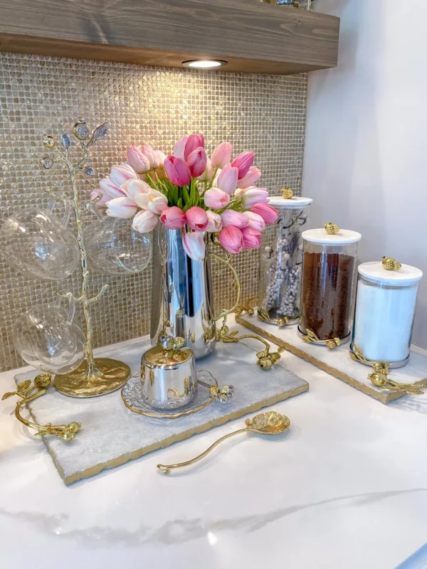 Inspire Me! Home Decor Glass Pomegranate Canisters W/ Marble Lid (3 Sizes)
