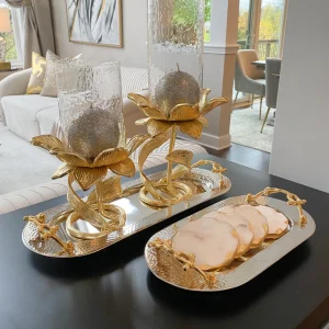 Inspire Me! Home Decor Glass Candle Holders On Gold Floral Stand (2 Sizes)