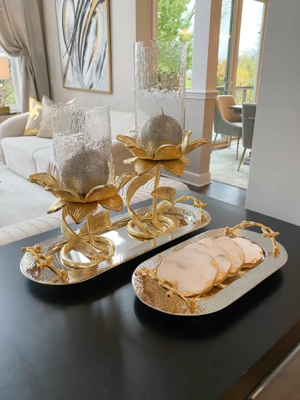 Inspire Me! Home Decor Glass Candle Holders On Gold Floral Stand (2 Sizes)