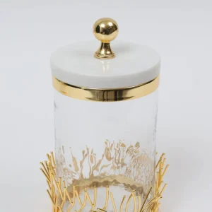 Inspire Me! Home Decor Glass Canister With Gold Branch Design And Marble And Gold Lid (3 Sizes)