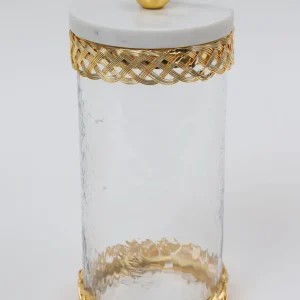 Inspire Me! Home Decor Glass Canister With Gold Lattice Design And Marble And Gold Lid (3 Sizes)