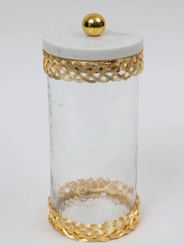 Inspire Me! Home Decor Glass Canister With Gold Lattice Design And Marble And Gold Lid (3 Sizes)