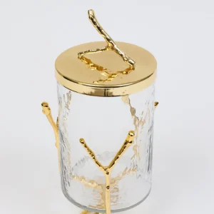 Inspire Me! Home Decor Glass Canister With Gold Metal Branch Design (3 Sizes)