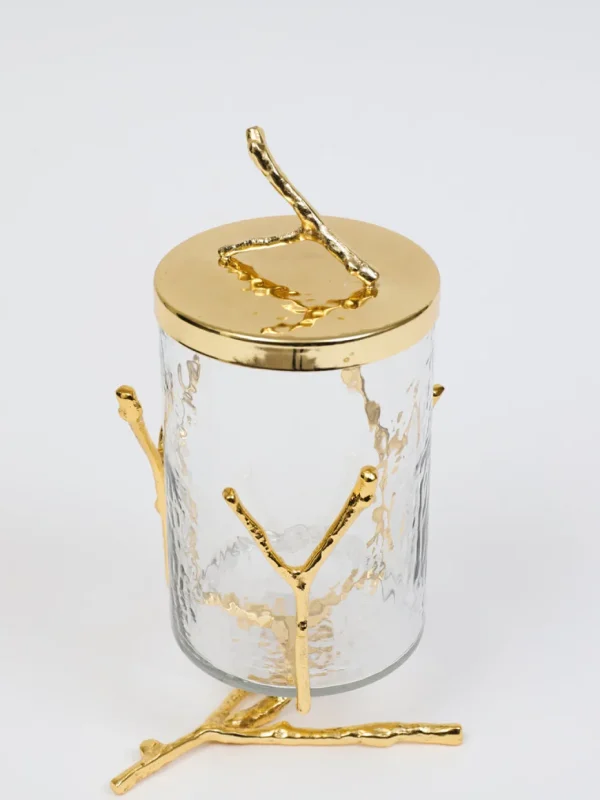 Inspire Me! Home Decor Glass Canister With Gold Metal Branch Design (3 Sizes)