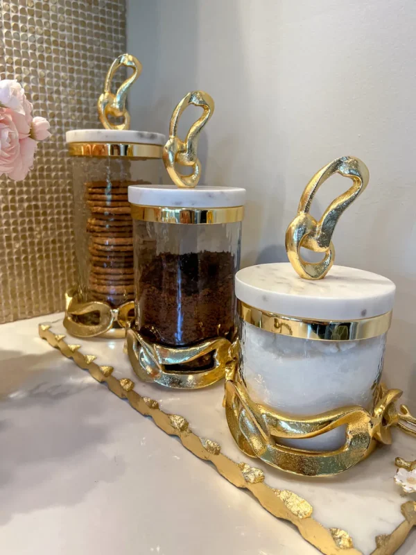 Inspire Me! Home Decor Glass Canisters With Gold Knot Design And Marble Lid (3 Sizes)