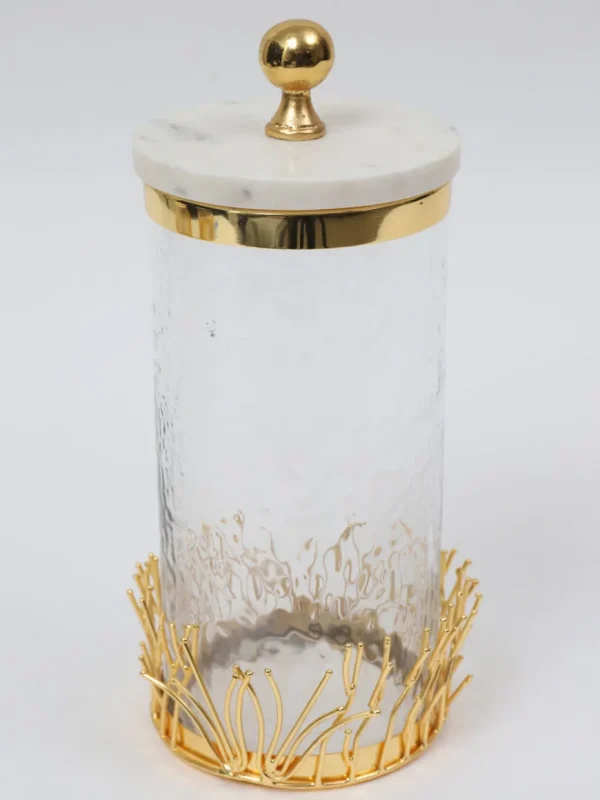 Inspire Me! Home Decor Glass Canister With Gold Branch Design And Marble And Gold Lid (3 Sizes)