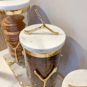 Inspire Me! Home Decor Glass Canister On Gold Twig Base With Marble Lid (3 Sizes)