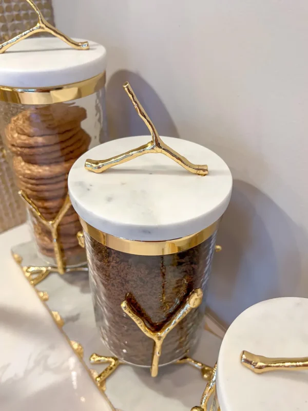 Inspire Me! Home Decor Glass Canister On Gold Twig Base With Marble Lid (3 Sizes)