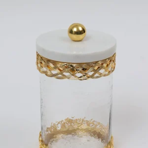 Inspire Me! Home Decor Glass Canister With Gold Lattice Design And Marble And Gold Lid (3 Sizes)