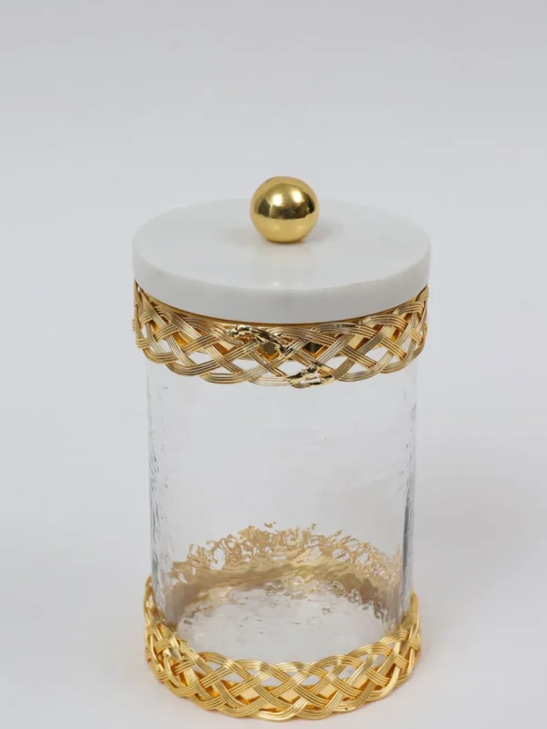 Inspire Me! Home Decor Glass Canister With Gold Lattice Design And Marble And Gold Lid (3 Sizes)