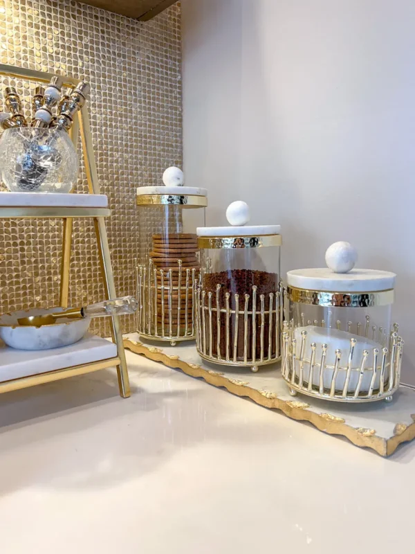 Inspire Me! Home Decor Glass Canisters With Gold Linear Details (3 Sizes)