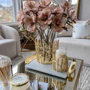 Inspire Me! Home Decor Glass Hurricane/Faux Floral Vase With Gold Twig Design (3 Sizes)