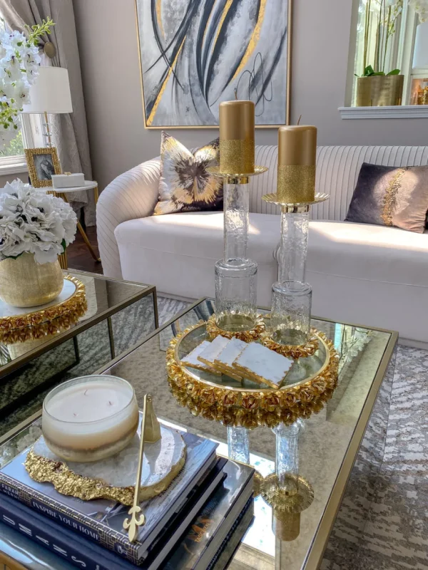 Inspire Me! Home Decor Glass Candle Holder With Gold Metal Floral Details (2 Sizes)
