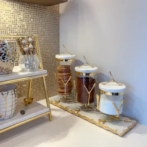 Inspire Me! Home Decor Glass Canister On Gold Twig Base With Marble Lid (3 Sizes)