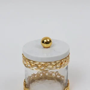 Inspire Me! Home Decor Glass Canister With Gold Lattice Design And Marble And Gold Lid (3 Sizes)