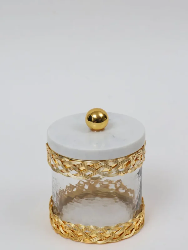 Inspire Me! Home Decor Glass Canister With Gold Lattice Design And Marble And Gold Lid (3 Sizes)