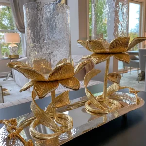 Inspire Me! Home Decor Glass Candle Holders On Gold Floral Stand (2 Sizes)