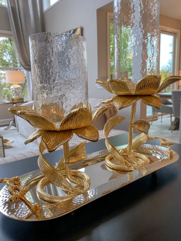 Inspire Me! Home Decor Glass Candle Holders On Gold Floral Stand (2 Sizes)