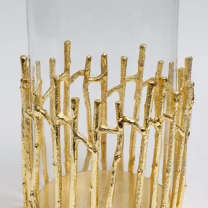 Inspire Me! Home Decor Glass Hurricane/Faux Floral Vase With Gold Twig Design (3 Sizes)