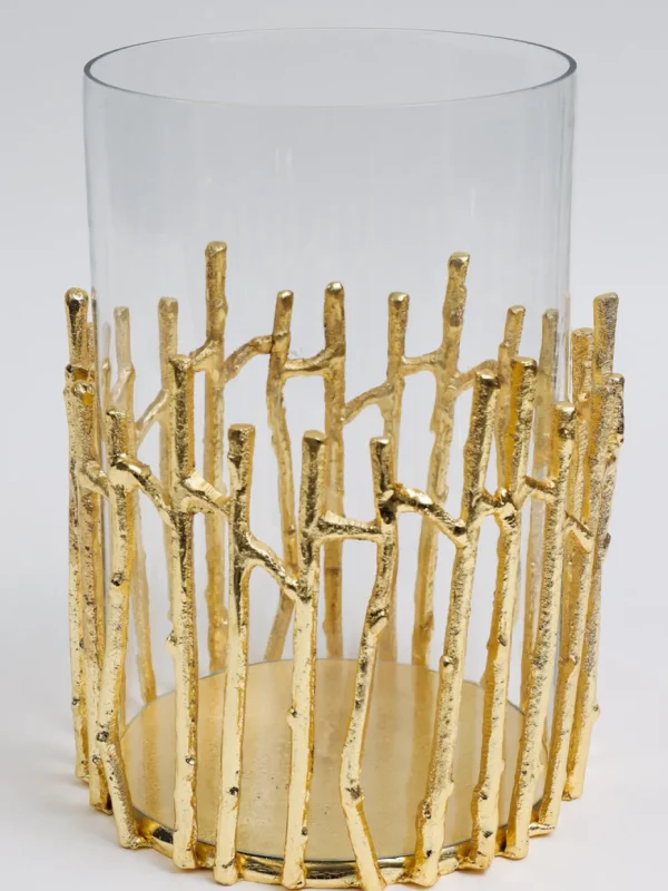 Inspire Me! Home Decor Glass Hurricane/Faux Floral Vase With Gold Twig Design (3 Sizes)