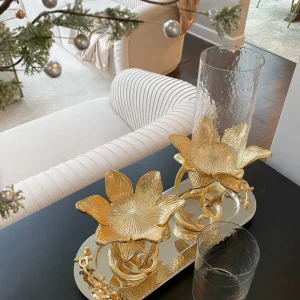 Inspire Me! Home Decor Glass Candle Holders On Gold Floral Stand (2 Sizes)