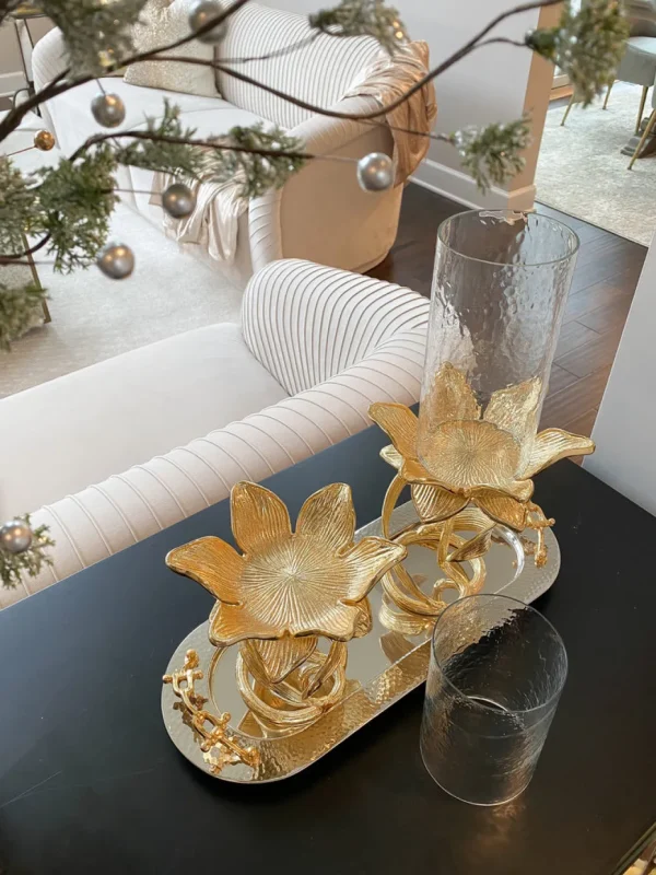 Inspire Me! Home Decor Glass Candle Holders On Gold Floral Stand (2 Sizes)