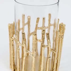 Inspire Me! Home Decor Glass Hurricane/Faux Floral Vase With Gold Twig Design (3 Sizes)
