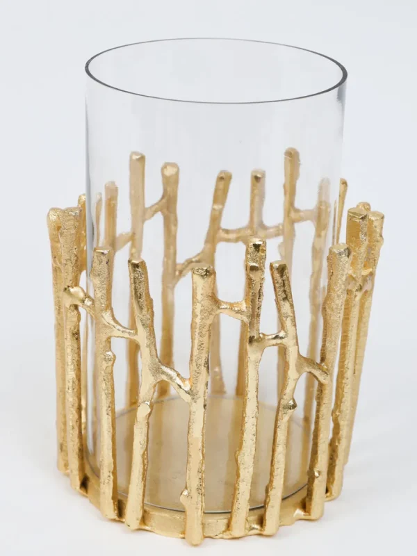 Inspire Me! Home Decor Glass Hurricane/Faux Floral Vase With Gold Twig Design (3 Sizes)