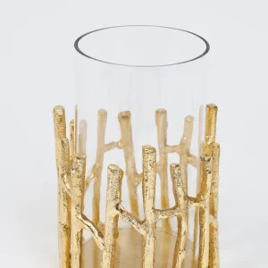 Inspire Me! Home Decor Glass Hurricane/Faux Floral Vase With Gold Twig Design (3 Sizes)