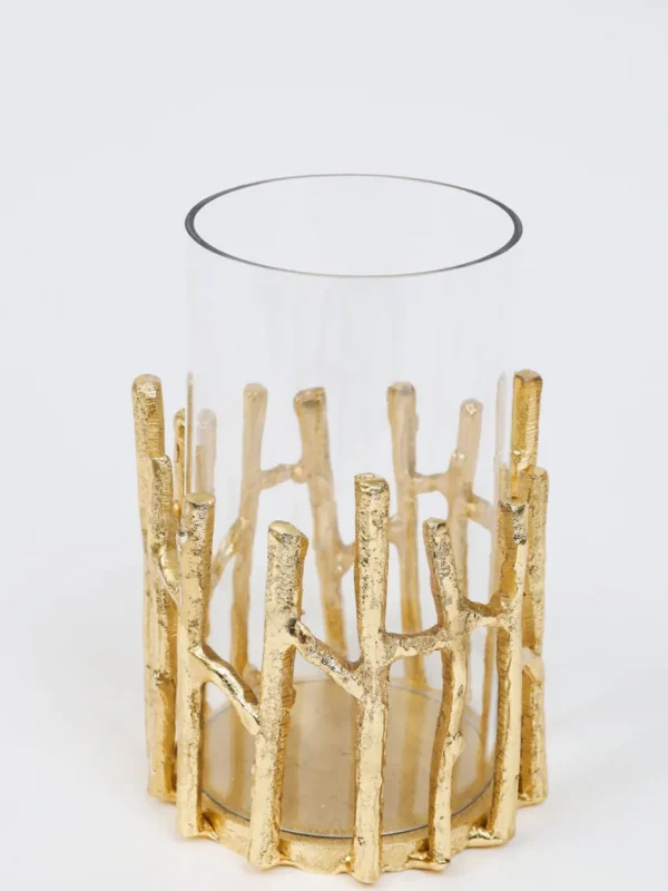 Inspire Me! Home Decor Glass Hurricane/Faux Floral Vase With Gold Twig Design (3 Sizes)