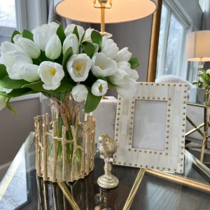 Inspire Me! Home Decor Glass Hurricane/Faux Floral Vase With Gold Twig Design (3 Sizes)
