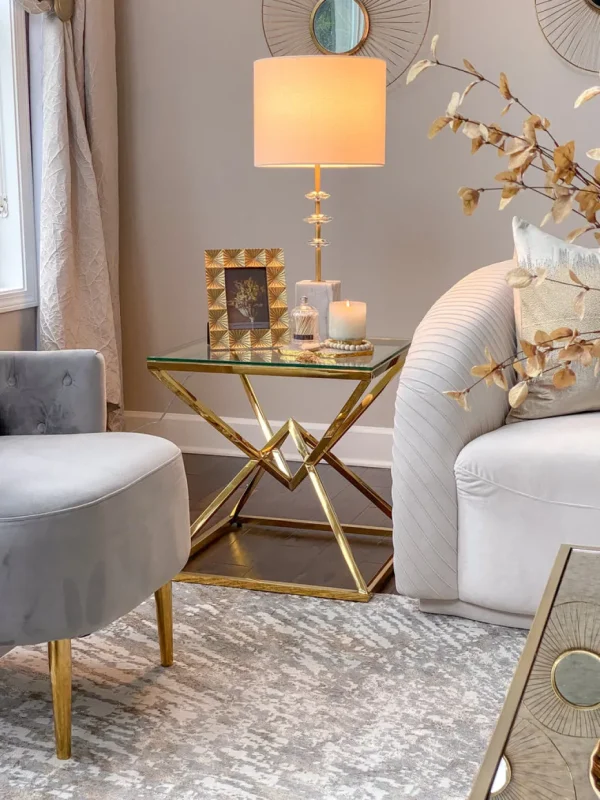 Inspire Me! Home Decor Gold Geometric Glass Top Side Table