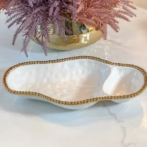 Inspire Me! Home Decor Gold And White Beaded Sectioned Serving Dish