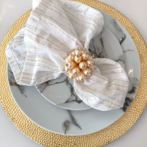 Inspire Me! Home Decor Gold Beaded Pearl Napkin Rings (Set Of 4)