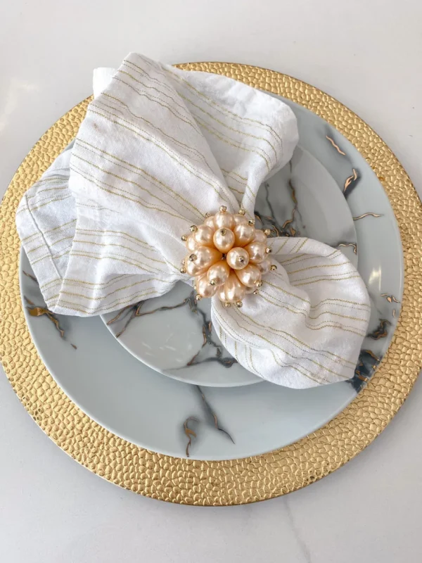 Inspire Me! Home Decor Gold Beaded Pearl Napkin Rings (Set Of 4)
