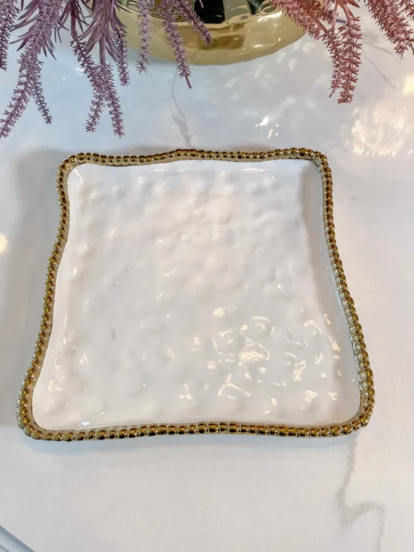 Inspire Me! Home Decor Gold And White Beaded Square Platter