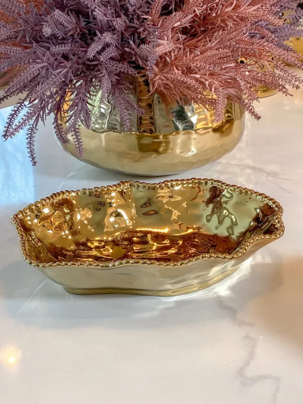 Inspire Me! Home Decor Gold Wavy Beaded Serving Bowl