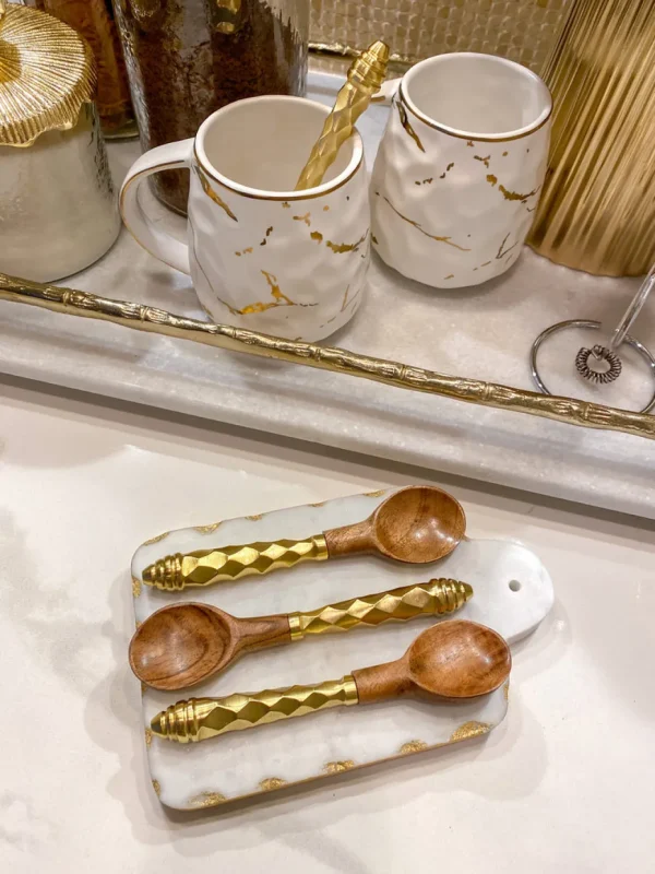 Inspire Me! Home Decor Gold Hammered Handle Wooden Tea Spoon (Set Of 4)