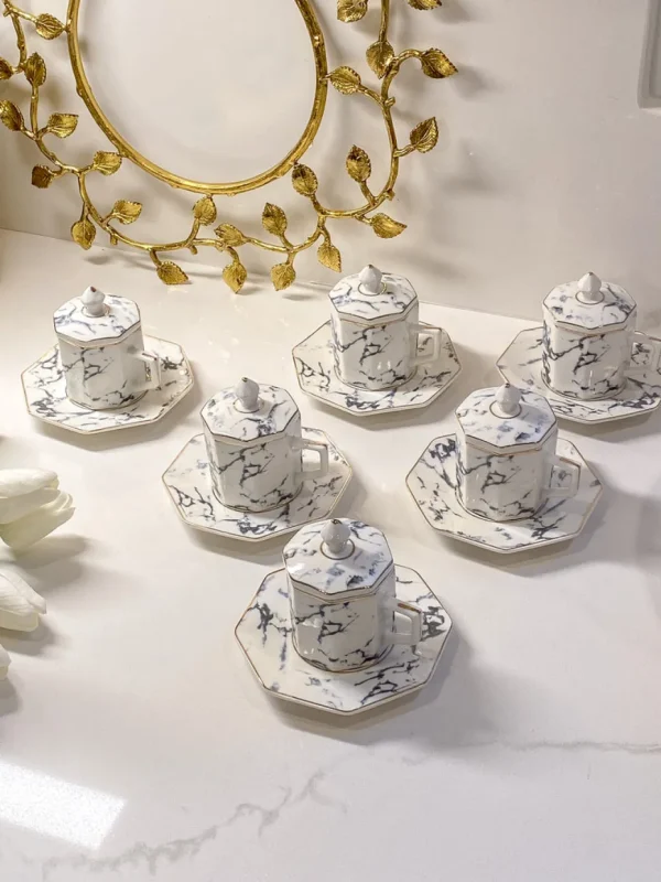 Inspire Me! Home Decor Gold Marbled Hexagon Espresso Tea Set Of 6
