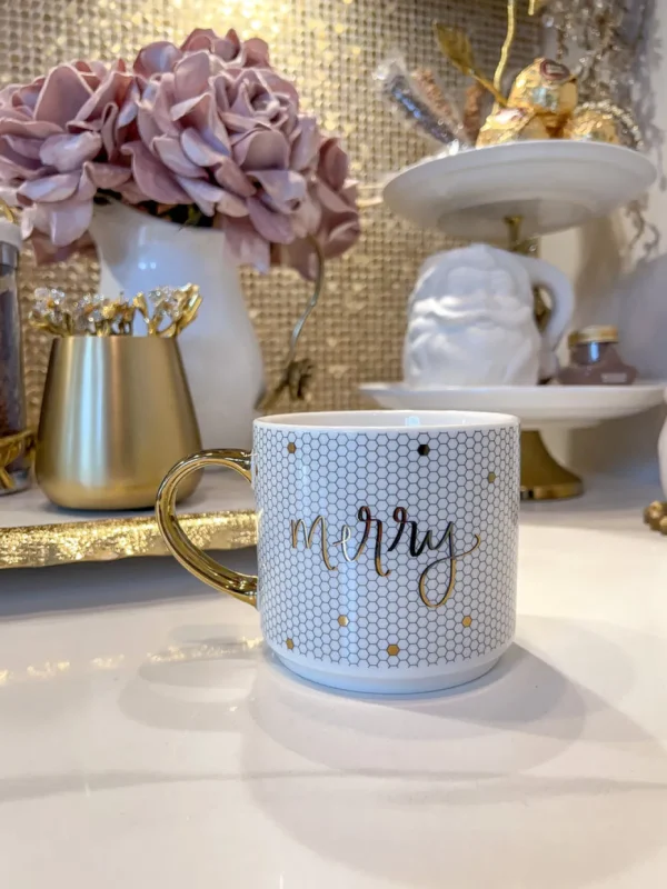 Inspire Me! Home Decor Gold Merry Mosaic Mug