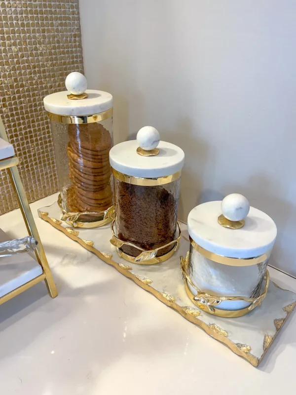 Inspire Me! Home Decor Gold Metal Leaf Branch Canister W/ Marble Ball Lid (3 Sizes)