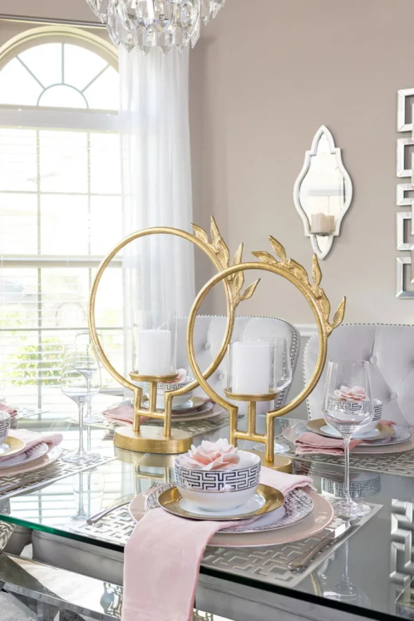 Inspire Me! Home Decor Golden Circle Leaf Design Hurricane Candle Holder (2 Sizes) ” From Pops Of Color Home Collection”